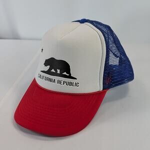 California Republic Logo Foam Mesh Trucker Snapback Cap Hat Red White Blue